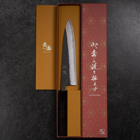 Gyuto Blue Super Kurouchi Damascus Buffalo Ebony Handle 210mm (8.3”)-[Musashi]-[Japanese-Kitchen-Knives]