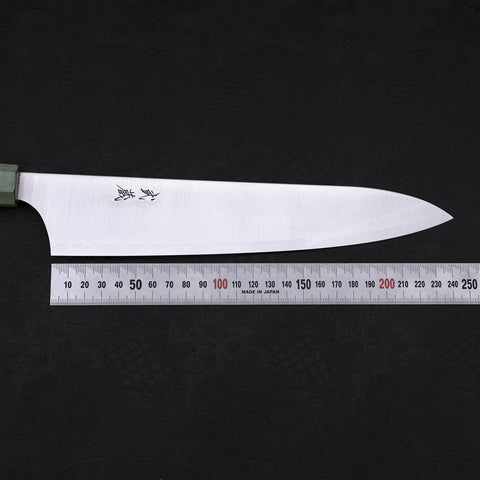 Gyuto Blue Super Polished Maple Green Handle 240mm-[Musashi]-[Japanese-Kitchen-Knives]