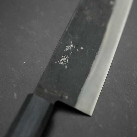 Gyuto Blue Steel #1 Kurouchi Dark Blue Urushi Handle 240mm-[Musashi]-[Japanese-Kitchen-Knives]