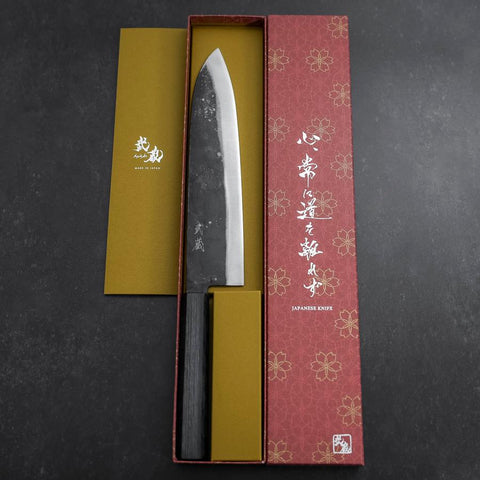 Gyuto Blue Steel #1 Kurouchi Dark Blue Urushi Handle 240mm-[Musashi]-[Japanese-Kitchen-Knives]