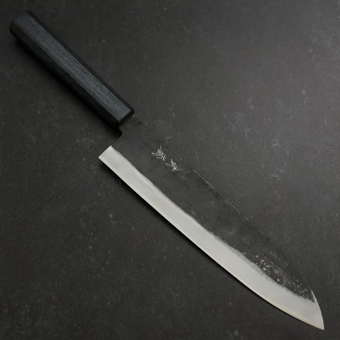 Gyuto Blue Steel #1 Kurouchi Dark Blue Urushi Handle 240mm-[Musashi]-[Japanese-Kitchen-Knives]