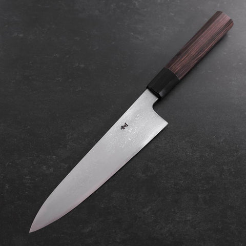 Gyuto Blue Steel #1 Suminagashi Buffalo Ebony Handle 180mm-[Musashi]-[Japanese-Kitchen-Knives]
