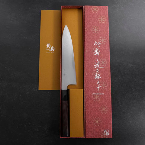 Gyuto Blue Steel #1 Suminagashi Buffalo Ebony Handle 180mm-[Musashi]-[Japanese-Kitchen-Knives]