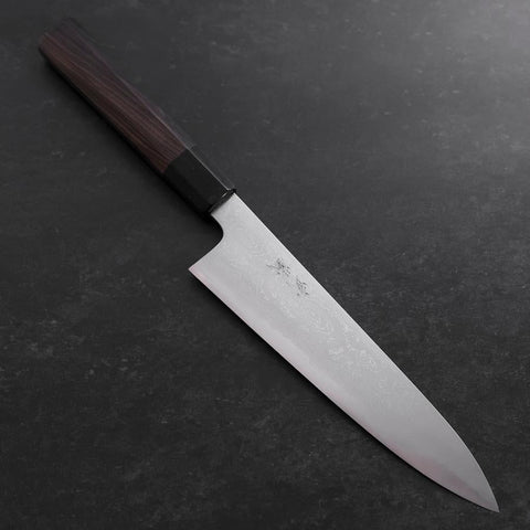 Gyuto Blue Steel #1 Suminagashi Buffalo Ebony Handle 180mm-[Musashi]-[Japanese-Kitchen-Knives]