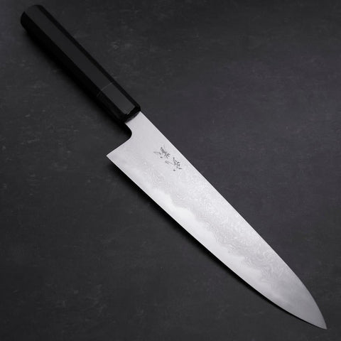 Gyuto Blue Steel #1 Suminagashi Buffalo Ebony Handle 240mm-[Musashi]-[Japanese-Kitchen-Knives]