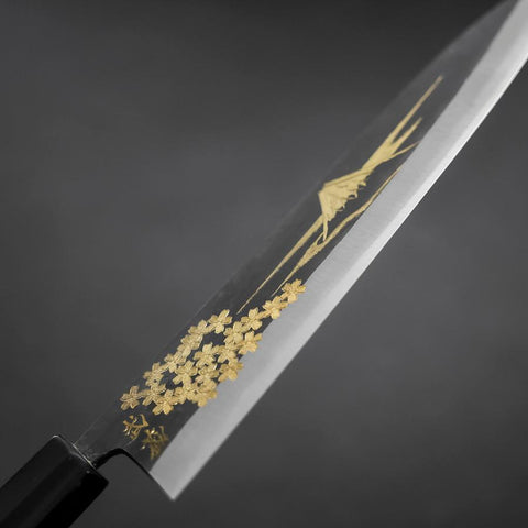 Gyuto Blue Steel #2 Chokin Kurouchi Sakura Fuji Buffalo Ebony Handle 210mm-[Musashi]-[Japanese-Kitchen-Knives]