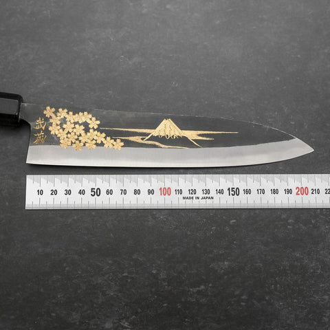 Gyuto Blue Steel #2 Chokin Kurouchi Sakura Fuji Buffalo Ebony Handle 210mm-[Musashi]-[Japanese-Kitchen-Knives]