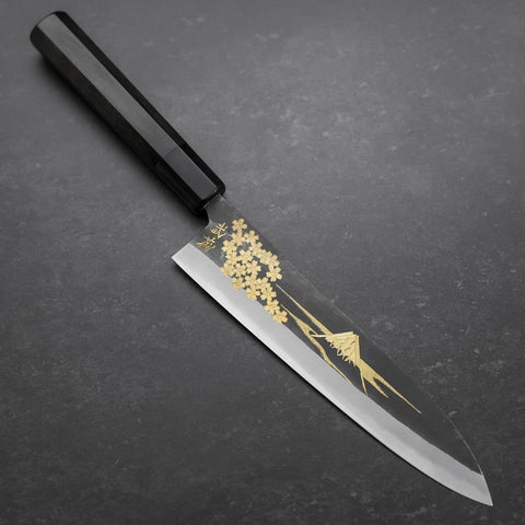 Gyuto Blue Steel #2 Chokin Kurouchi Sakura Fuji Buffalo Ebony Handle 210mm-[Musashi]-[Japanese-Kitchen-Knives]