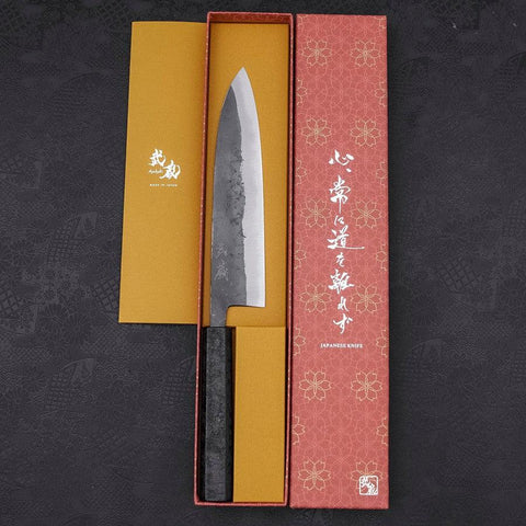 Gyuto Blue Steel #2 Kurouchi Black Ishime Urushi Handle 210M-[Musashi]-[Japanese-Kitchen-Knives]