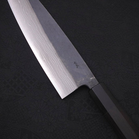 Gyuto Blue Steel #2 Kurouchi Damascus Buffalo Ebony Handle 210mm-[Musashi]-[Japanese-Kitchen-Knives]