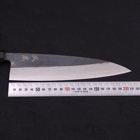 Gyuto Blue Steel #2 Kurouchi Damascus Buffalo Ebony Handle 210mm-[Musashi]-[Japanese-Kitchen-Knives]