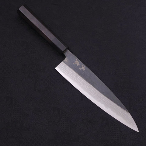 Gyuto Blue Steel #2 Kurouchi Damascus Buffalo Ebony Handle 210mm-[Musashi]-[Japanese-Kitchen-Knives]