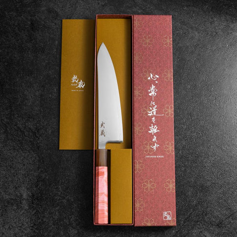 Gyuto SLD Mirror Buffalo Dark Pink Maple Handle 210mm (8.3”)-[Musashi]-[Japanese-Kitchen-Knives]