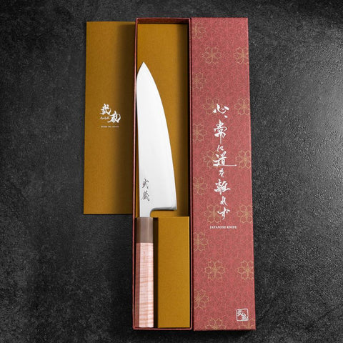 Gyuto SLD Mirror Buffalo Light Pink Maple Handle 210mm (8.3”)-[Musashi]-[Japanese-Kitchen-Knives]