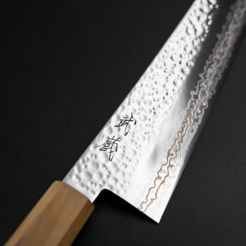 Gyuto SLD Nickel Tsuchime Colored Damascus Olive Handle 210mm Limited Edition-[Musashi]-[Japanese-Kitchen-Knives]