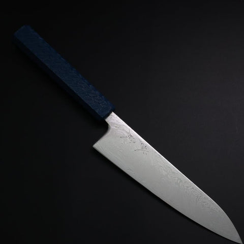 Gyuto SLD Wave Nickel Damascus Blue Urushi Handle 180mm (7”)-[Musashi]-[Japanese-Kitchen-Knives]