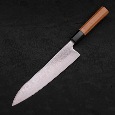 Gyuto SLD Wave Nickel Damascus Buffalo Teak Handle 210mm-[Musashi]-[Japanese-Kitchen-Knives]