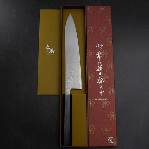 Gyuto SLD Wave Nickel Damascus Dark Blue Urushi Handle 240mm-[Musashi]-[Japanese-Kitchen-Knives]