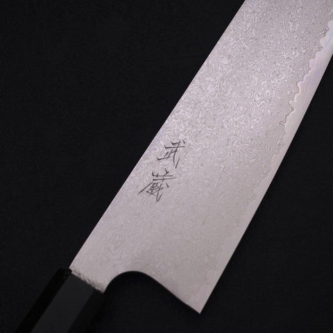 Gyuto Silver Steel #3 Damascus Buffalo Ebony Handle 240mm-[Musashi]-[Japanese-Kitchen-Knives]