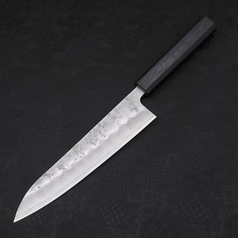 Gyuto Silver Steel #3 Nashiji Dark Blue Urushi Handle 210mm-[Musashi]-[Japanese-Kitchen-Knives]
