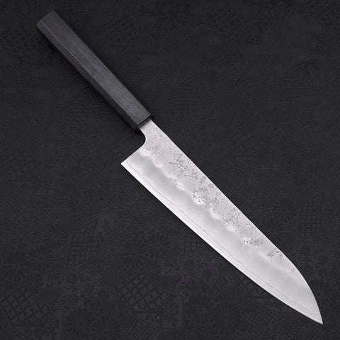 Gyuto Silver Steel #3 Nashiji Dark Blue Urushi Handle 210mm-[Musashi]-[Japanese-Kitchen-Knives]