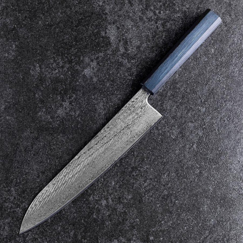 Gyuto Silver Steel #3 Nawame Damascus Dark Blue Urushi Handle 240mm (9.4”)-[Musashi]-[Japanese-Kitchen-Knives]
