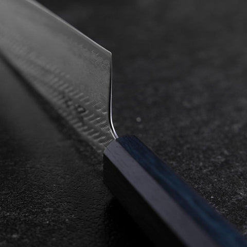 Gyuto Silver Steel #3 Nawame Damascus Dark Blue Urushi Handle 240mm (9.4”)-[Musashi]-[Japanese-Kitchen-Knives]