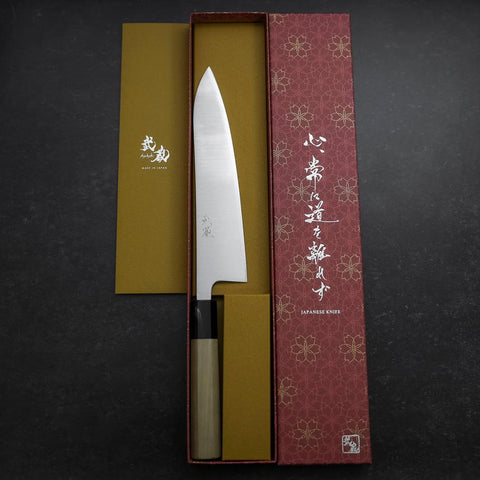 Gyuto Silver Steel #3 Polished Buffalo Magnolia Handle 210mm-[Musashi]-[Japanese-Kitchen-Knives]