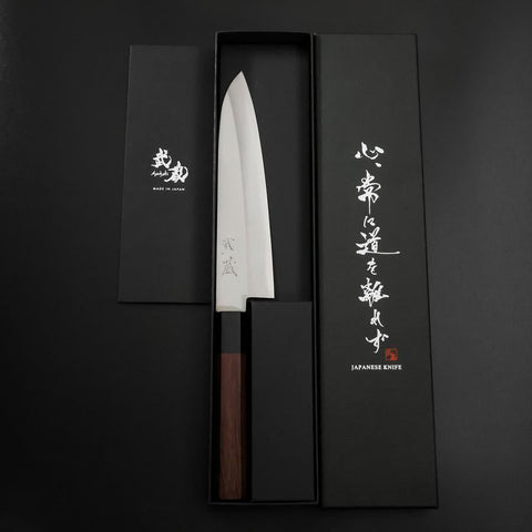 Gyuto Stainless Clad Blue Super Polished Shitan Handle 180mm (7”)-[Musashi]-[Japanese-Kitchen-Knives]