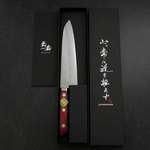 Gyuto Stainless Clad Blue Super Polished Western Black Red Handle 180mm (7”)-[Musashi]-[Japanese-Kitchen-Knives]