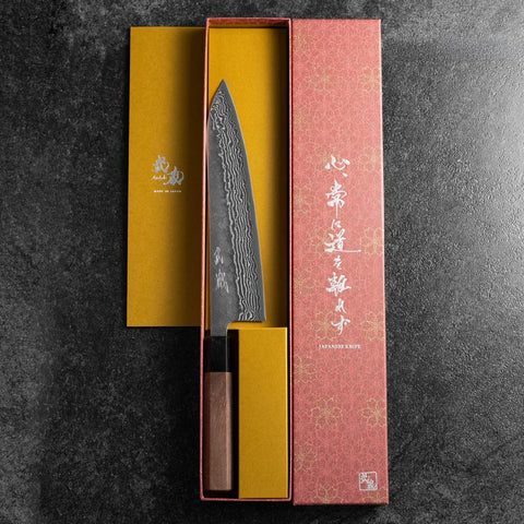 Gyuto Sweden Stainless Steel Nashiji Washi Damascus Black Walnut Handle 210mm (8.3”)-[Musashi]-[Japanese-Kitchen-Knives]