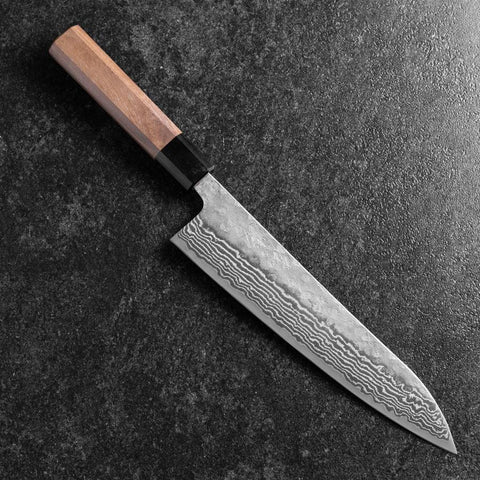 Gyuto Sweden Stainless Steel Nashiji Washi Damascus Black Walnut Handle 210mm-[Musashi]-[Japanese-Kitchen-Knives]
