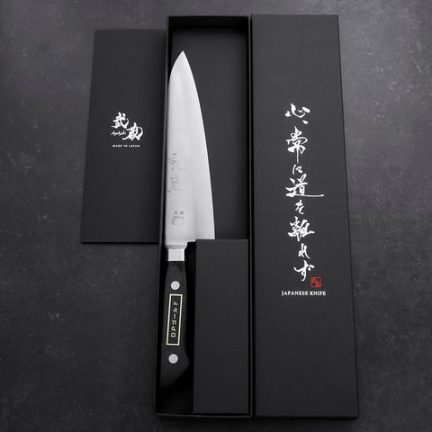 Gyuto VG-1 Polished Western Black Handle 180mm (Tsuba-ari)-[Musashi]-[Japanese-Kitchen-Knives]