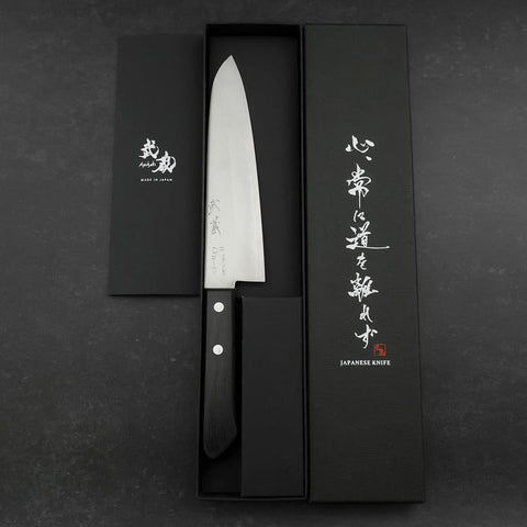 Gyuto VG-1 Polished Western Black Handle 180mm (Tsuba-nashi) (7”)-[Musashi]-[Japanese-Kitchen-Knives]