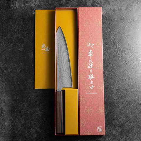 Gyuto VG-10 Damascus Ashwood Handle 210mm (8.3”)-[Musashi]-[Japanese-Kitchen-Knives]