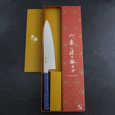 Gyuto VG-10 Damascus Blue Birch Handle 210mm-[Musashi]-[Japanese-Kitchen-Knives]