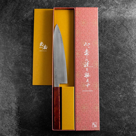 Gyuto VG-10 Damascus Yamanaka Red Urushi Handle 210mm (8.3”)-[Musashi]-[Japanese-Kitchen-Knives]