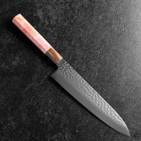 Gyuto VG-10 Mirror Tsuchime Damascus Dark Pink Buffalo Maple Handle 210mm-[Musashi]-[Japanese-Kitchen-Knives]