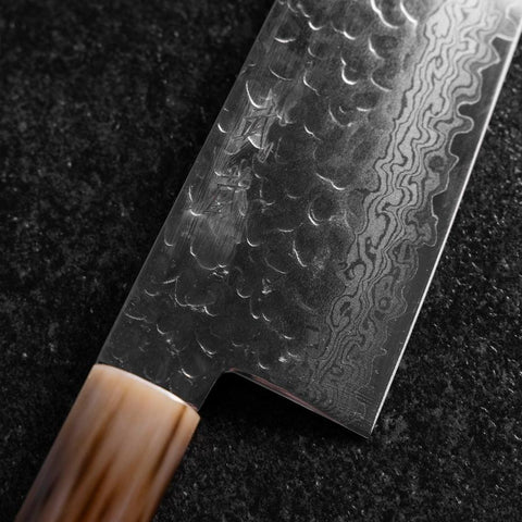 Gyuto VG-10 Mirror Tsuchime Damascus Dark Pink Buffalo Maple Handle 240mm-[Musashi]-[Japanese-Kitchen-Knives]