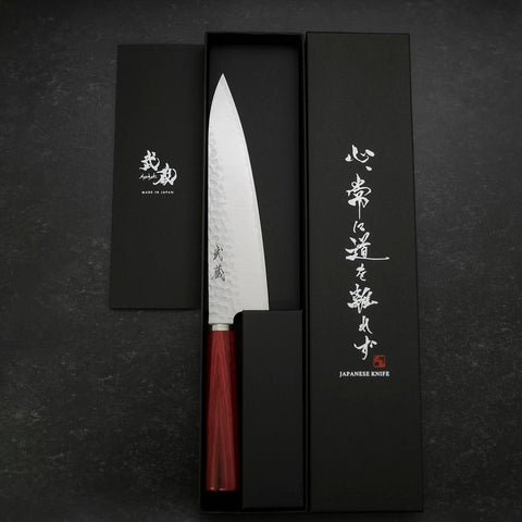 Gyuto VG-10 Tsuchime Western Red Handle 185mm-[Musashi]-[Japanese-Kitchen-Knives]
