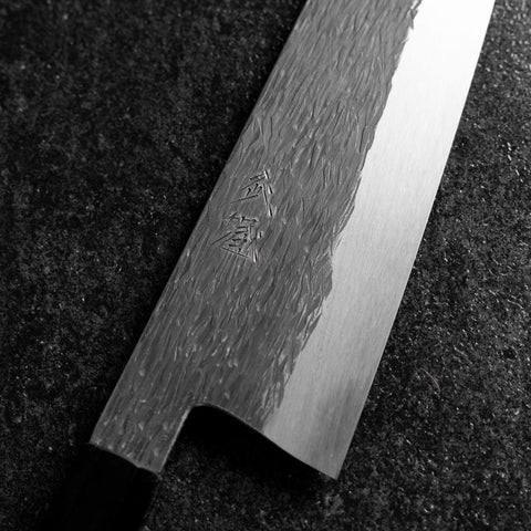 Gyuto White Steel #1 Kurouchi Tsuchime Buffalo Ebony Handle 210mm (8.3”)-[Musashi]-[Japanese-Kitchen-Knives]