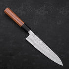 Gyuto White Steel #1 Stainless Clad Tsuchime Buffalo Teak Handle 180mm (7”)-[Musashi]-[Japanese-Kitchen-Knives]