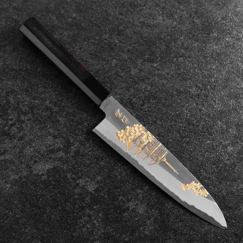 Gyuto White Steel #2 Chokin Kasumi Pagoda Sakura Buffalo Ebony Handle 210mm-[Musashi]-[Japanese-Kitchen-Knives]