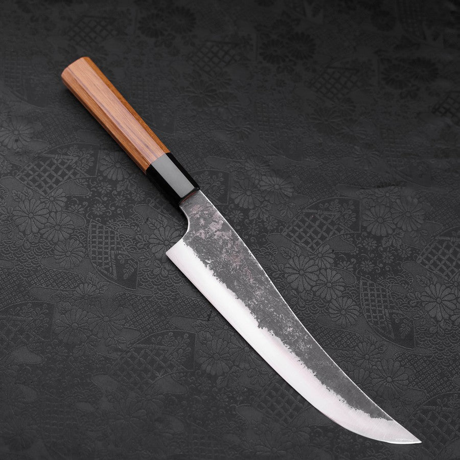 Gyuto White Steel #2 Stainless Clad Kurouchi Buffalo Teak Handle 210mm-[Musashi]-[Japanese-Kitchen-Knives]