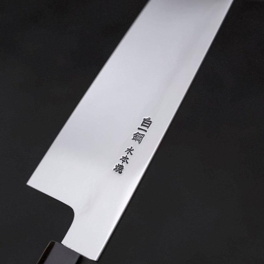 Gyuto White Steel #1 Mirror Water Honyaki Buffalo Ebony Handle With Sheath 210mm-[Musashi]-[Japanese-Kitchen-Knives]