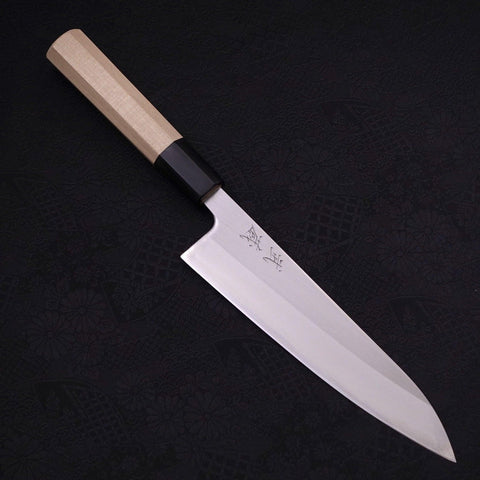 Gyuto White Steel #1 Polished Buffalo Magnolia Handle 180mm-[Musashi]-[Japanese-Kitchen-Knives]