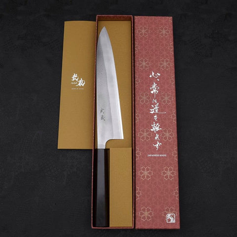 Gyuto White Steel #2 Nashiji Ebony Handle 240mm-[Musashi]-[Japanese-Kitchen-Knives]