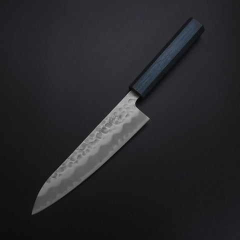 Gyuto White Steel #2 Tsuchime Dark Blue Urushi Handle 180mm-[Musashi]-[Japanese-Kitchen-Knives]