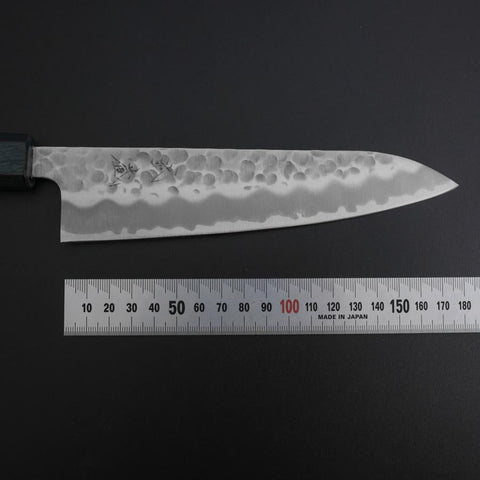 Gyuto White Steel #2 Tsuchime Dark Blue Urushi Handle 180mm-[Musashi]-[Japanese-Kitchen-Knives]