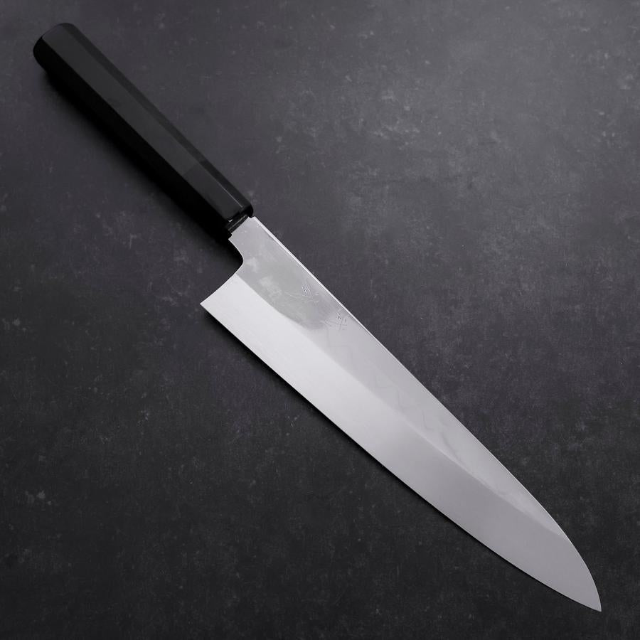 Gyuto White Steel #3 Mirror Honyaki Buffalo Ebony Handle-[Musashi]-[Japanese-Kitchen-Knives]